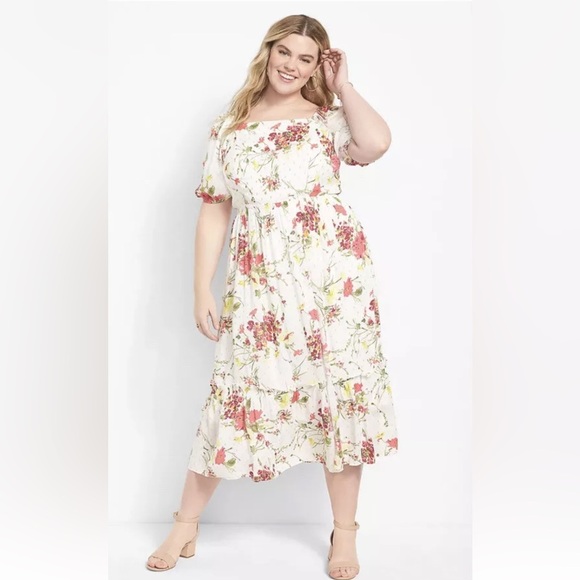 NWT Lane Bryant Floral Off The Puff Shoulder Dress 18 LONG Midi Plus Size - Picture 12 of 12
